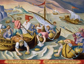 Uso di Spugne per Raccogliere Naphtha dalla Superficie delle Onde, tavola 86 da 